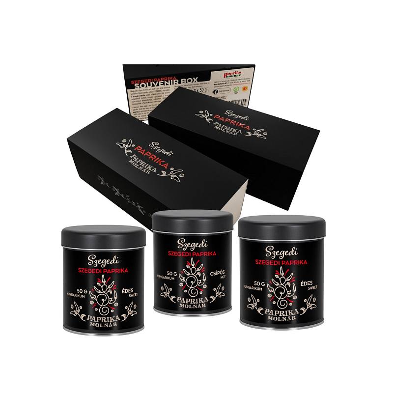 SZEGEDI Paprika Souvenir Box - dárkové balení papriky v plechovkách 2x50g sladká + 1x50g pálivá